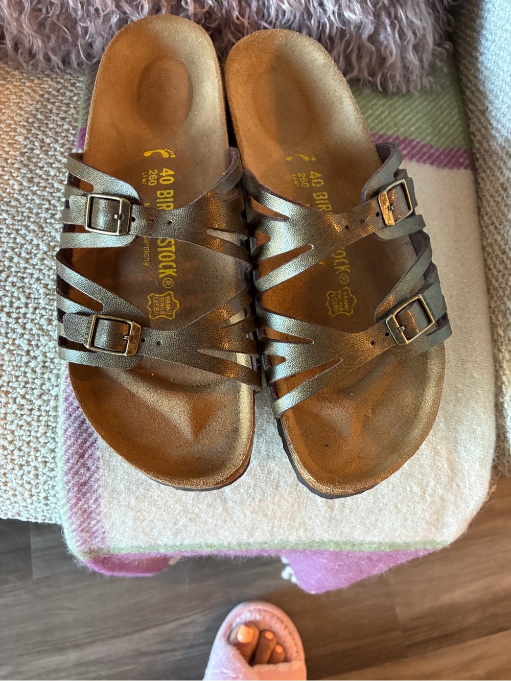 Birkenstock Women's Metallic Bronze Multi-Strap Slide Sandals